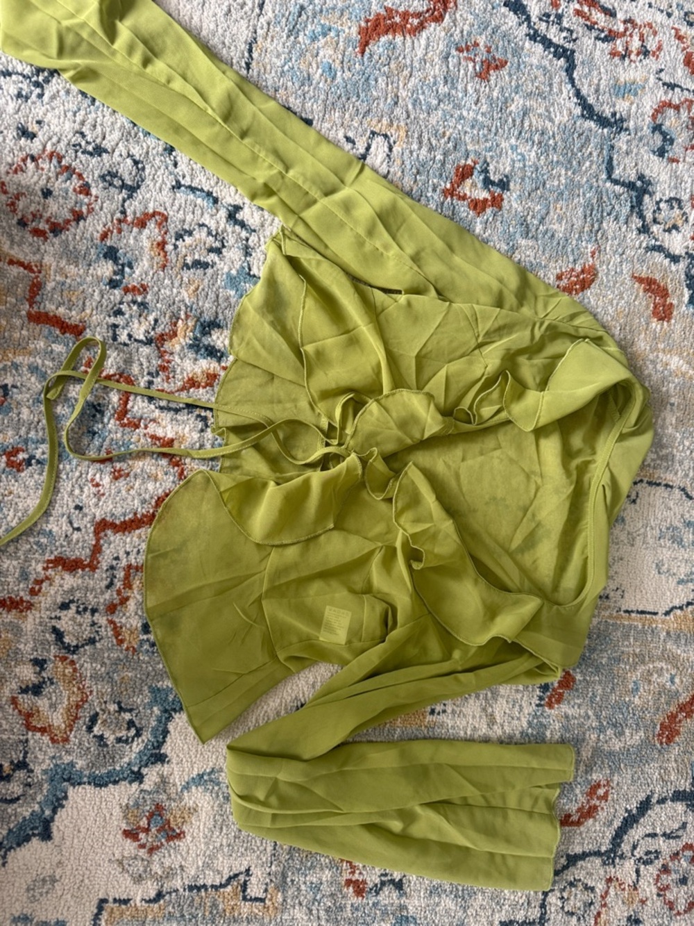 Lime Green Ruffle Front Blouse